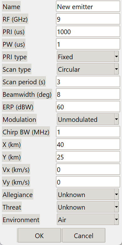 ELINT emitter parameter entry